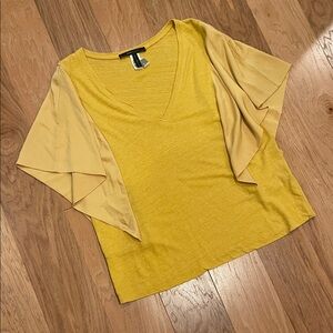 BCBGMaxAzria Mustard V-Neck with Flutter Sleeves
